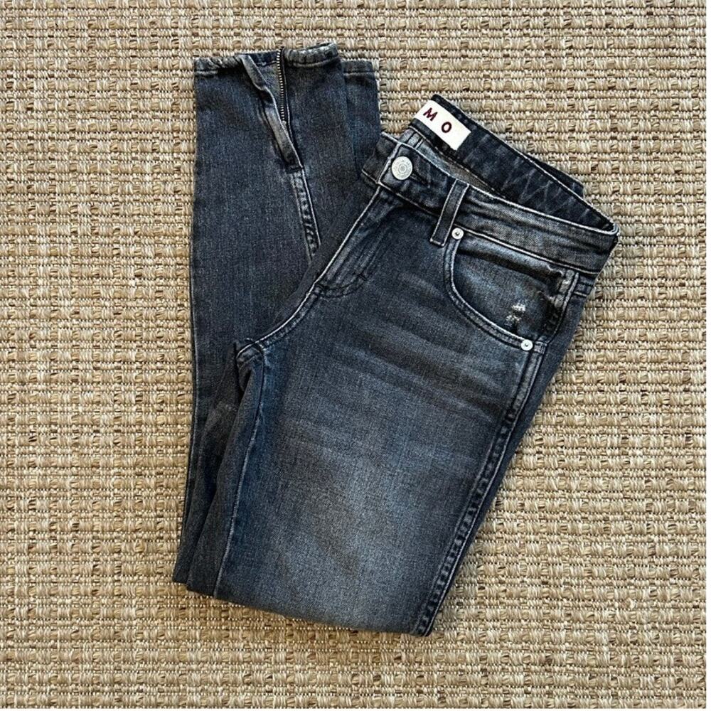 AMO Denim Twist Zip Skinny Jeans in Smoke — Size 26
